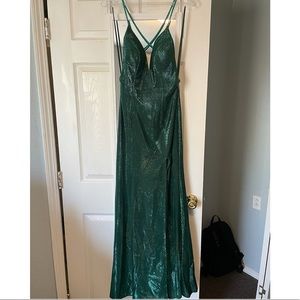 Strappy Back Metallic Evening Gown